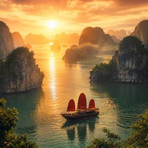 Vịnh Hạ Long bình minh thuyền buồm