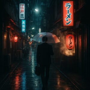 Phố đêm Tokyo mưa neon