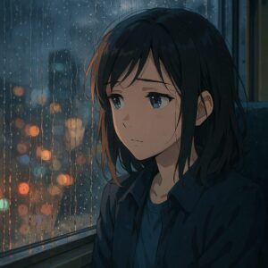 Anime cô gái mưa cửa kính